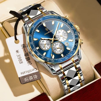 POEDAGAR Luxury Men Watches Multi-functional Original Quartz Watch for Man Waterproof Luminous Chronograph Wristwatch Male Date