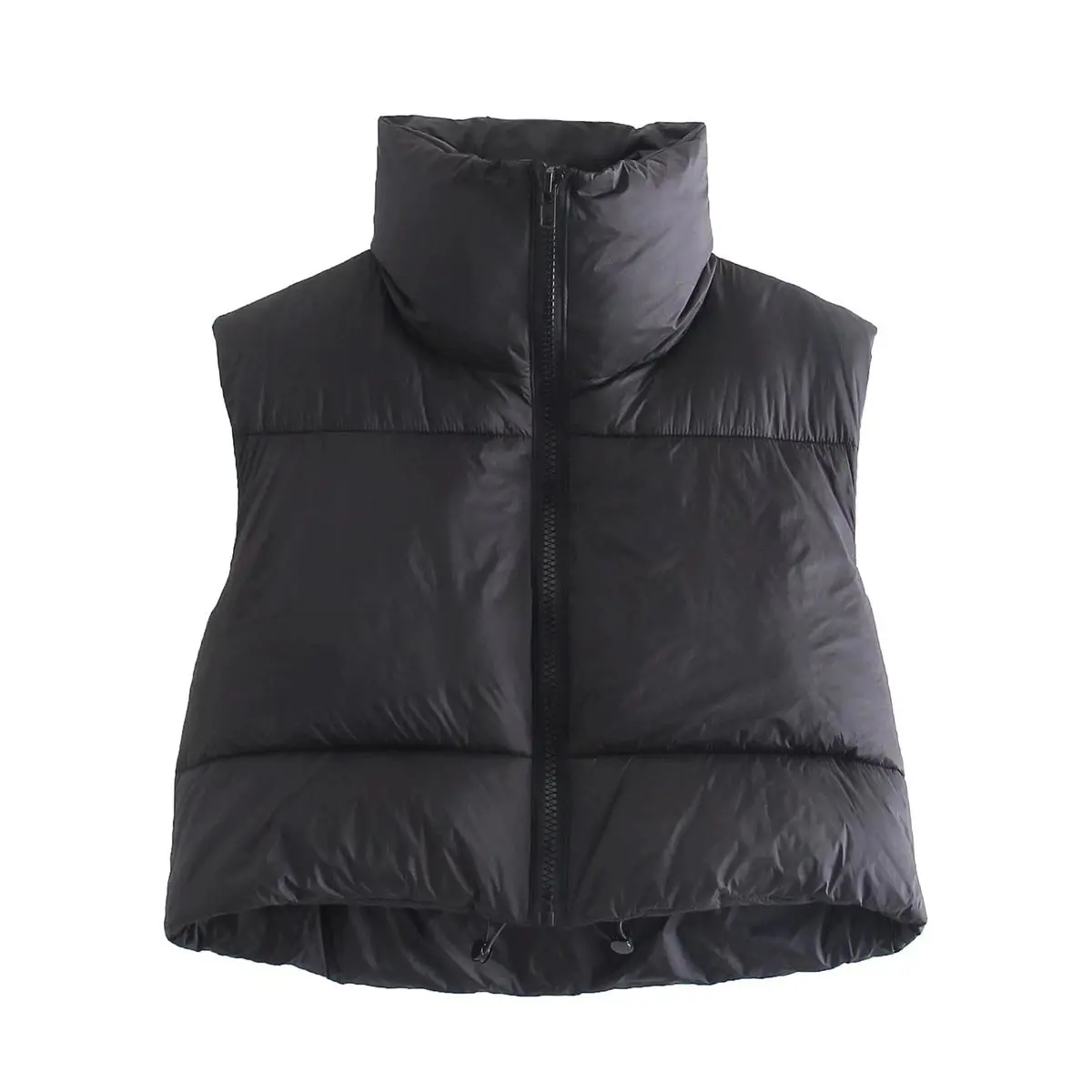

Women Winter Crop Puffer Vest High Stand Collar Solid Lightweight Insulated Zipper Cropped Vests Streetwear New Fashion Warm