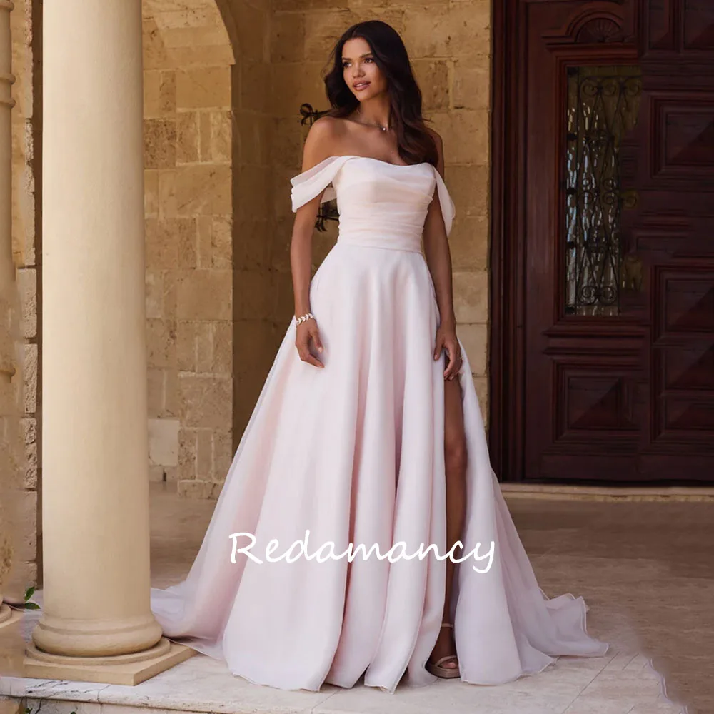 

Redamancy Pink Off the Shoulder Organza A-LINE Wedding Dresses 2024 Backless Zipper vestidos de novia wedding dresses for woman