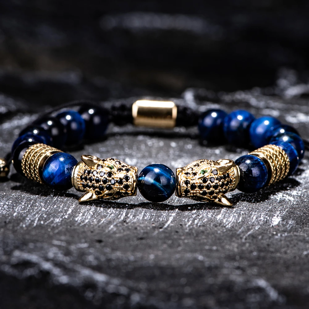 Men's No Fade Stainless Steel Double Leopard Head Tiger's