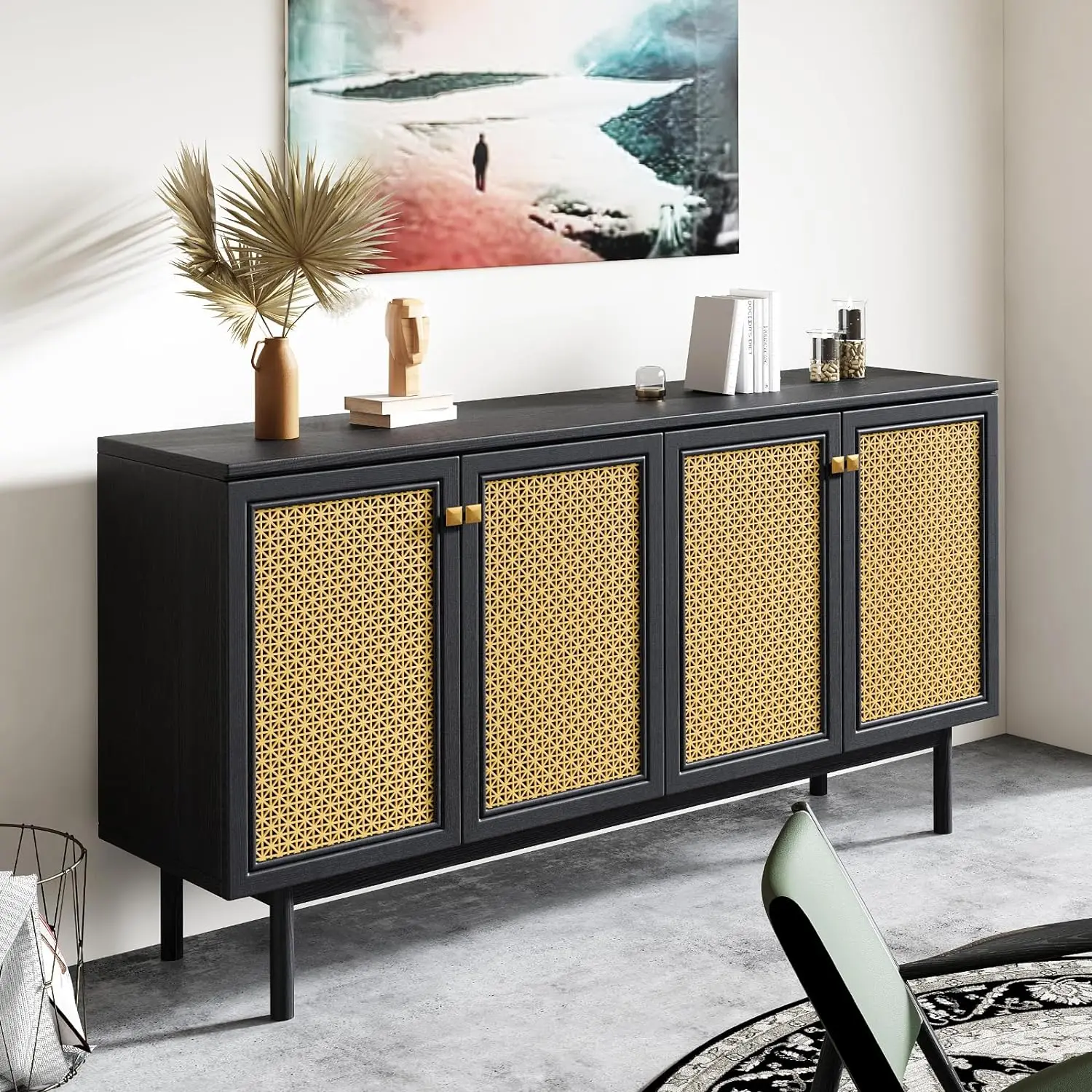 

Sideboard Buffets Cabinet, Adjustable Shelves Sideboard with Doors, Large Accent Storage Credenzas for Living Room,Black