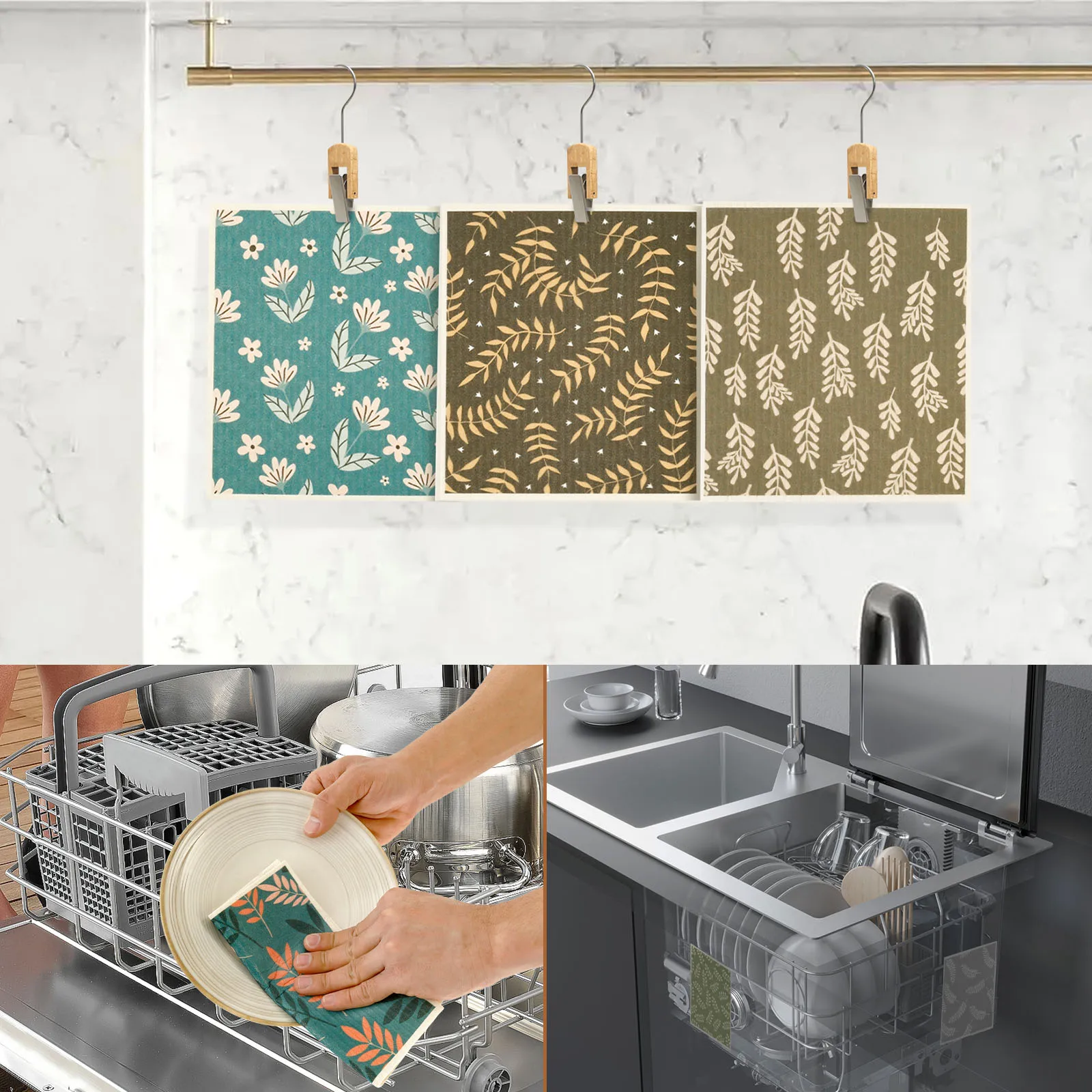 10Pcs Kitchen Cleaning Rags Cellulose Cotton Dish Towel Multiple Styles Water Absorbent Kitchen Washcloths Cookware Scouring Pad