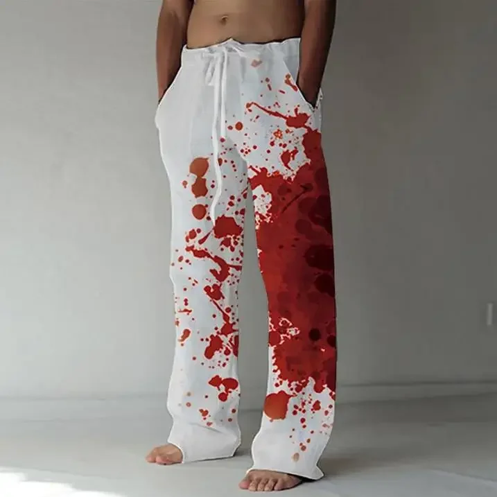 Summer Fashion New Men's Casual Trousers Ink Splash Printing Daily Handsome Comfortable Large Size Straight Pants