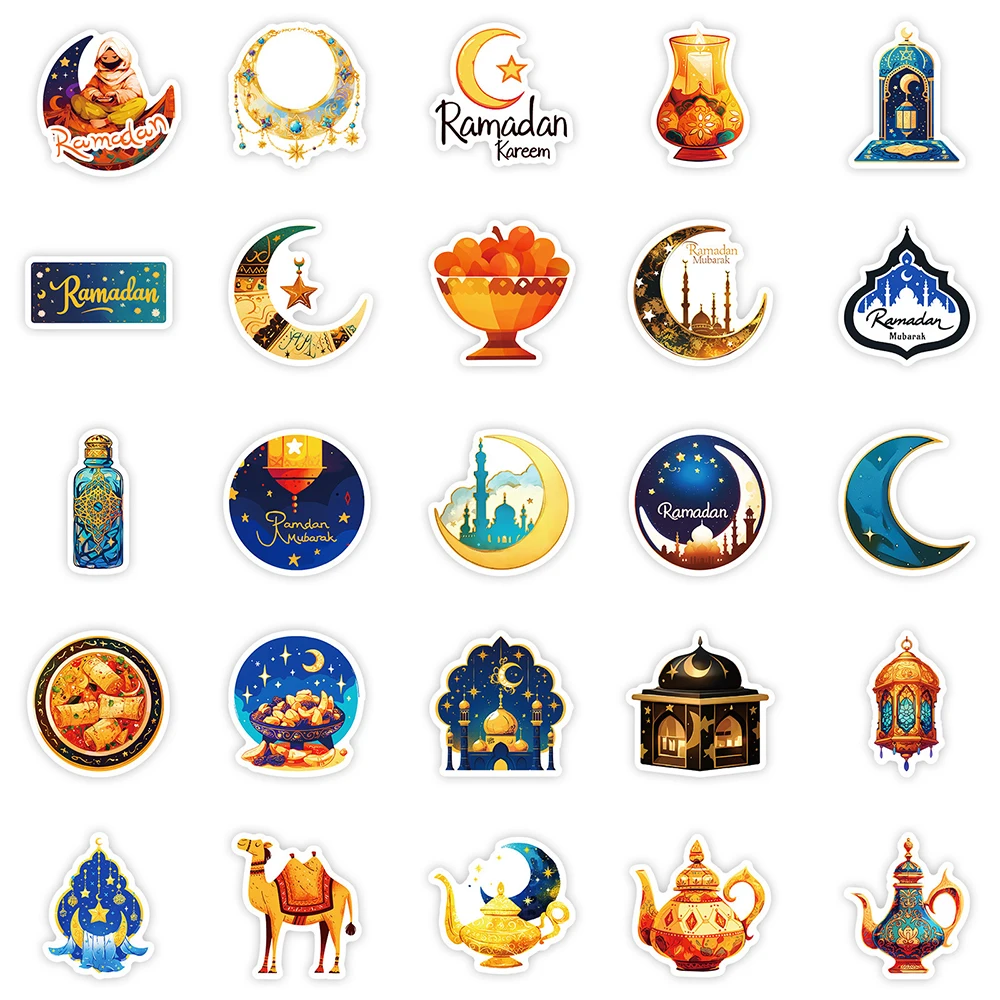 Decorative Stickers Funny Cute Cartoon Ramadan Eid Mubarak Stickers 10/30/50pcs