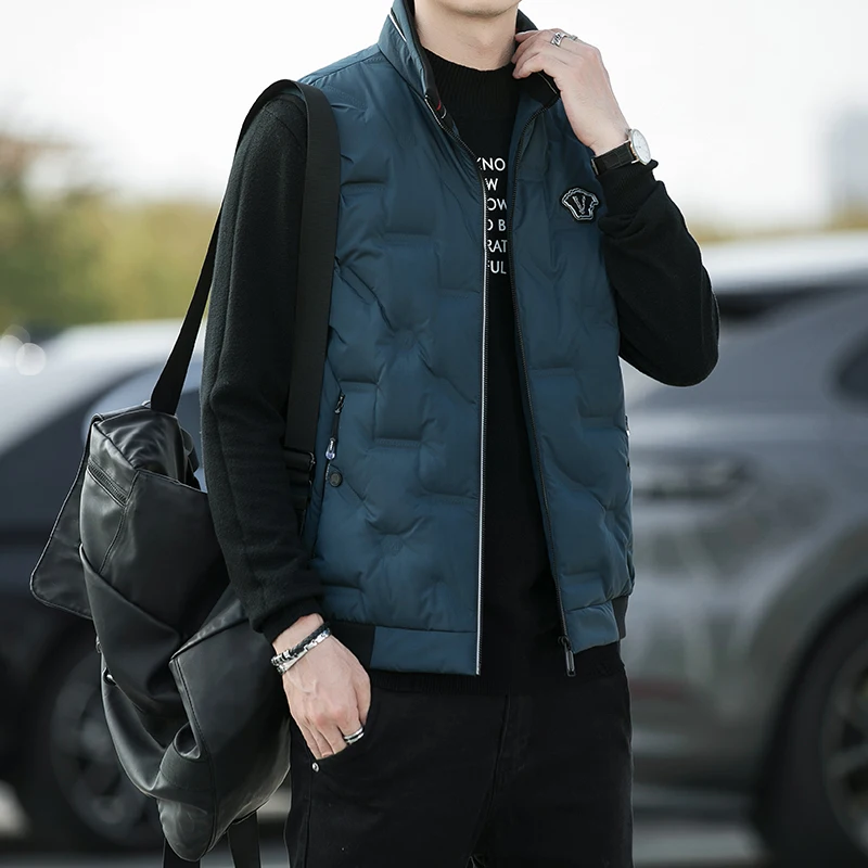 Men's Warm Down Vest Vertical Collar Warm Windproof Fashion Simple Design Loose Version Comfortable Fabric Skin-friendly Coats