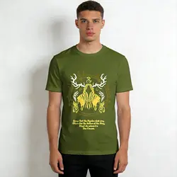 Vintage Hippie Print 100% Cotton Short Sleeve T - Shirt - S (Army green)
