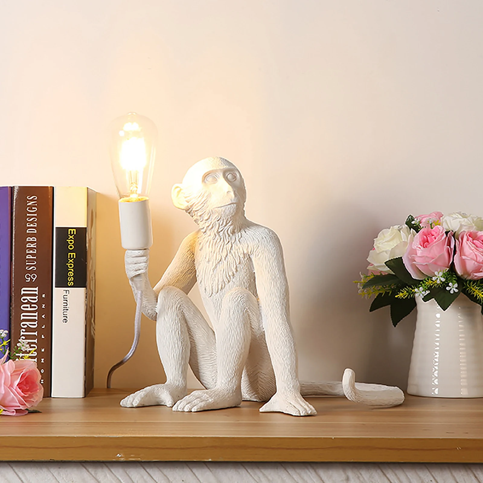 Monkey Table Lamp Sitting Monkey Light Creative Desk Lamp Vertical Resin Table Light Gift for Home Office Bedroom Décor 2