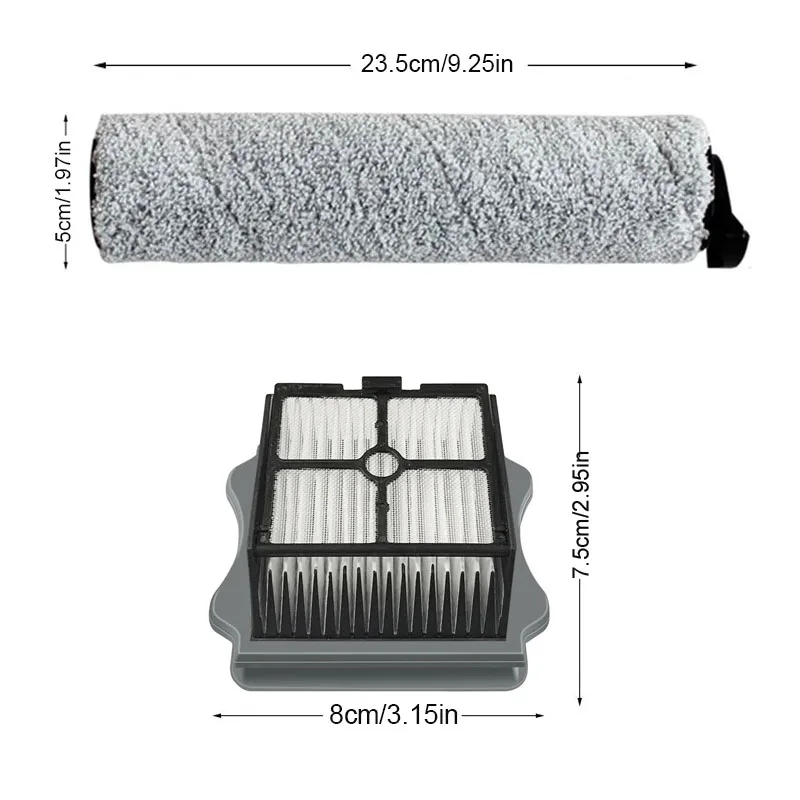 Cordless Floor Washer Replacement Roller Brush and HEPA Filter Accessories