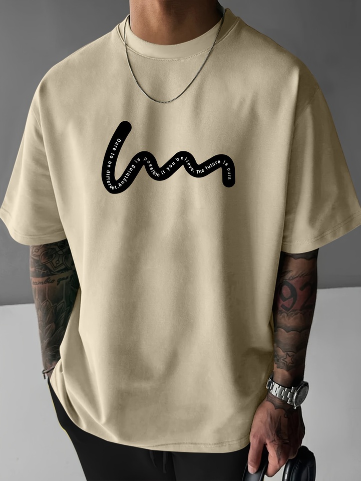 Men's summer 100 cotton fashionable casual sports loose and fashionable white line printed round neck short sleeved T-shirt top