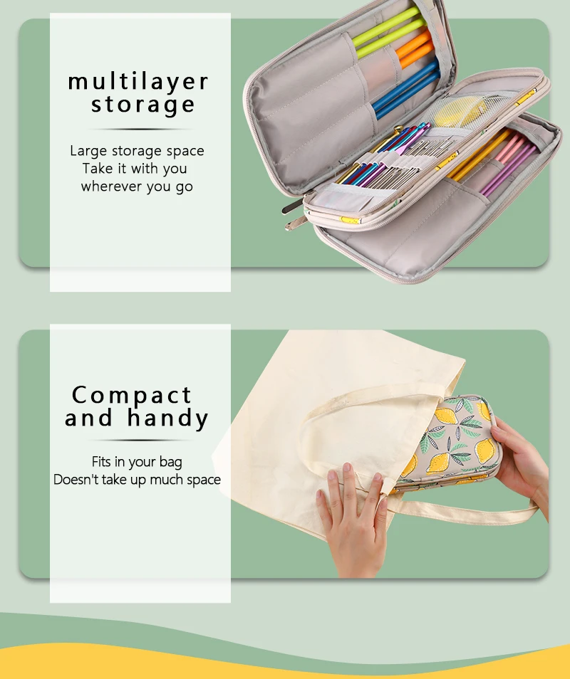 Empty knitting Needles Organizer Yellow Lemon Crochet Hooks Storage Bag Waterproof Rectangle Sewing Tools Accessories Bag