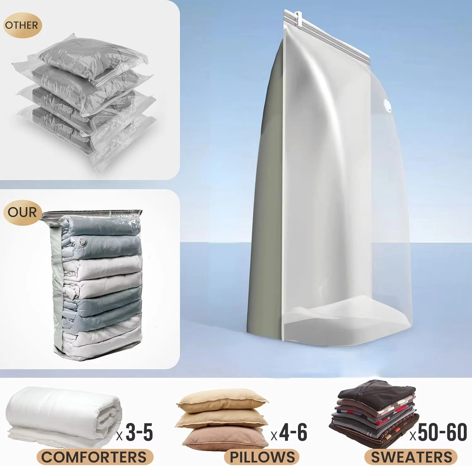 Vacuum Storage Bags, Jumbo Cube, Vacuum Sealing Bags Clothes Organizer, Compression Pack Bag Fit Clothing Bedding Quilts Blanket 6