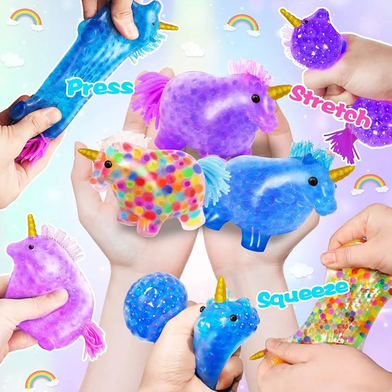 Stress Relief Toys One-horned horse colorful ball decompression toy squeezing vent grape ball pinching music Random color