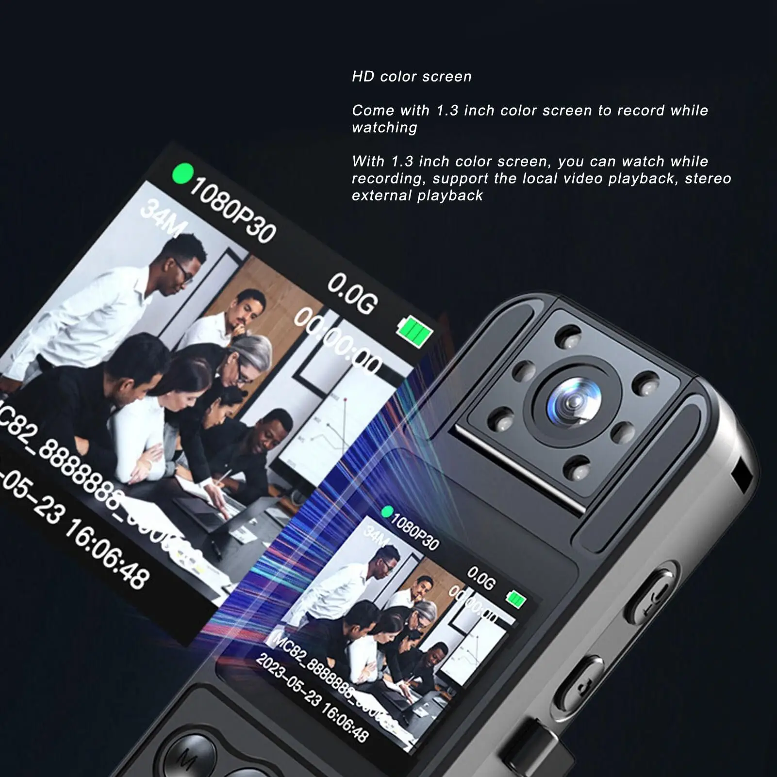 Mini 1080P Back Clip Camera Type C-180&deg; Rotating, One Key Night Video Recorder for Meetings