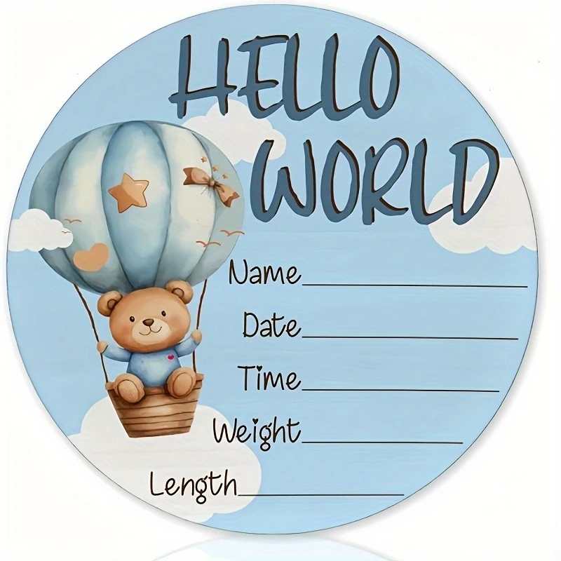 1pc 나무 출생 발표 기호 Hello World 테마, 새로운 어머니 샤워 보육 12월을 위한 사진 소품용 맞춤형 필드 포함