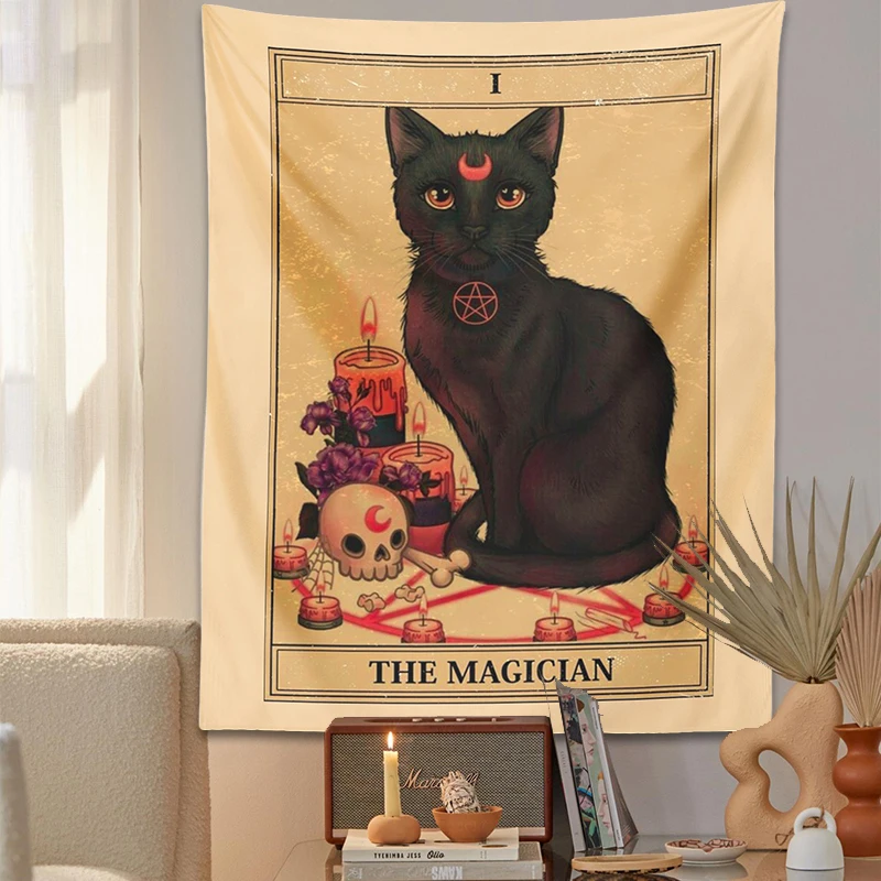 Magic Cat Tapestry Wall Hanging Mysterious Divination Witchcraft moon Black Cool Decor Home decoration Tapestries Wall Art Decor tapestry decorations