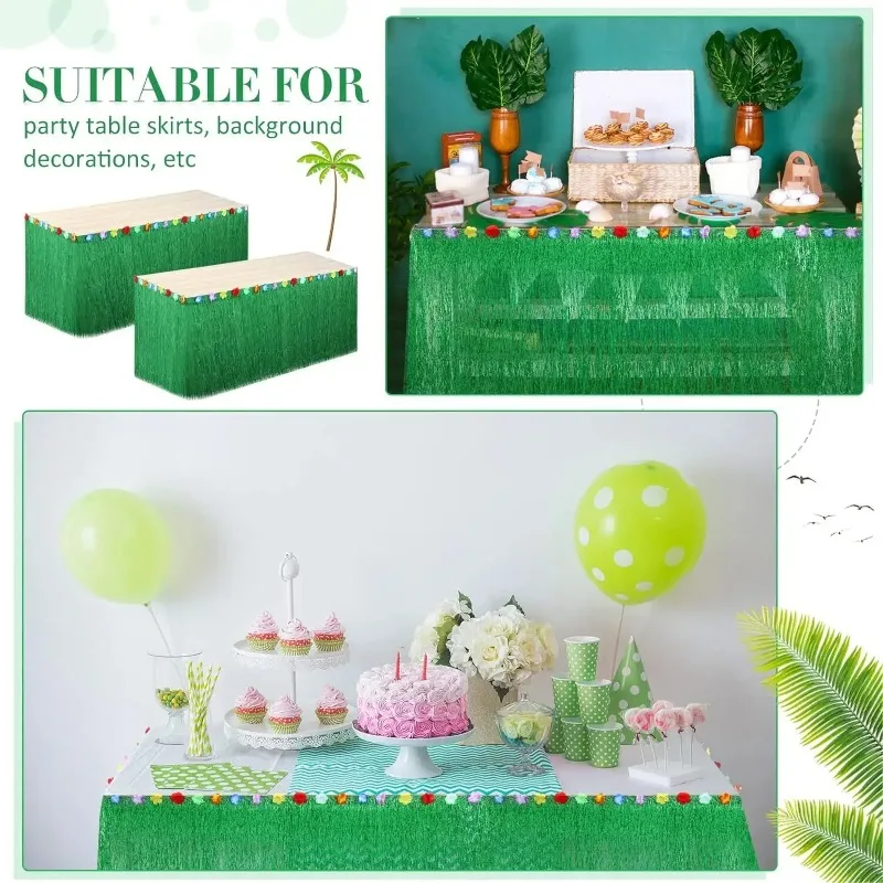 Luau Grass Table Skirt Hawaiian Themed Party Decor Summer Beach Birthday Celebration Supplies Island Style Festive Accessory
