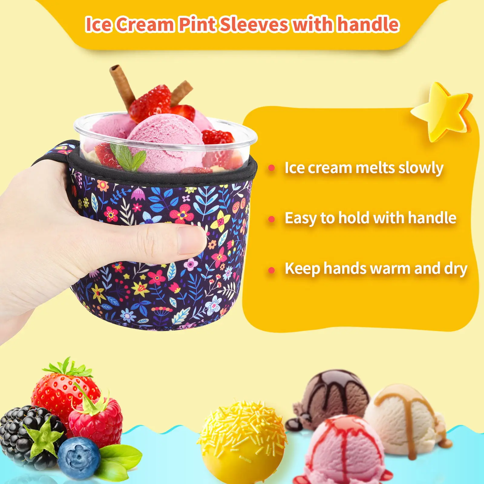 Reusable Neoprene Ice Cream Sleeve with Handle - Insulated