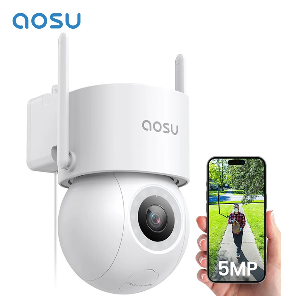 Renewed AOSU 5MP WiFi Camera Outdoor PTZ Smart Security Camera Auto Tracking 2-way Audio Wireless CCTV Camera Support Alex