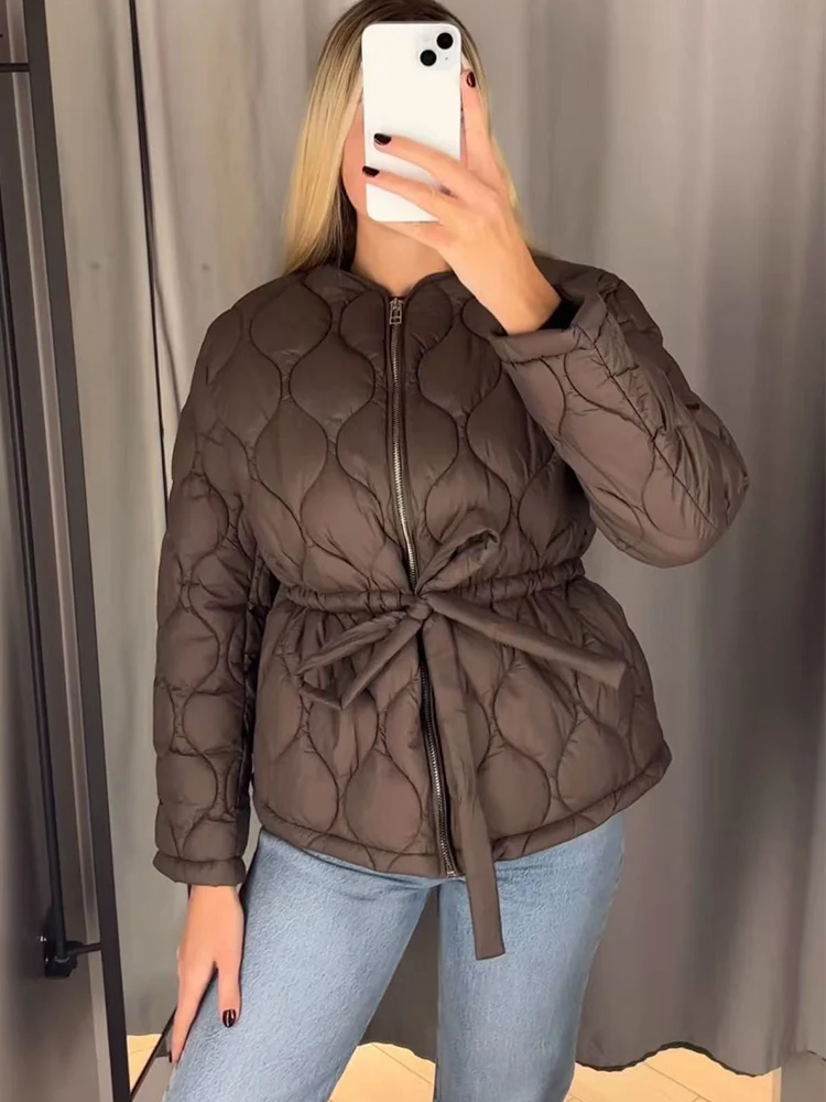 2025 Winter New Women's Solid Retro Cotton Coat Casual Warm Pocket Round Neck Long Sleeve Loose Quilted Cotton Jacket Coats