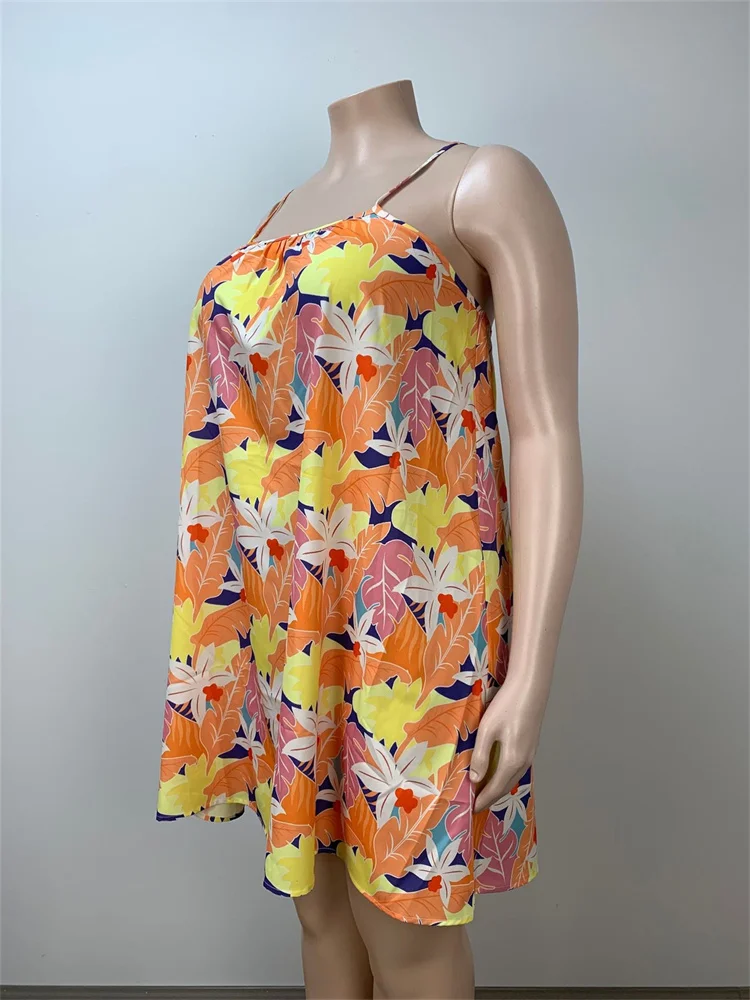 Wmstar Plus Size Dresses for Women Flower Printed Sleeveless Fashion Party Loose Stretch Maxi Dress Wholesale Dropshipping 2024