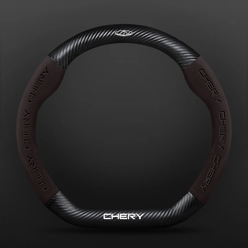 자동차 Chery 로고 스웨이드 탄소 섬유 스티어링 휠 커버 Tiggo 3 4 5 7 Pro 8 Plus Arrizo 7 GX 5x EQ7 Fulwin 2 Eastar A3 A5