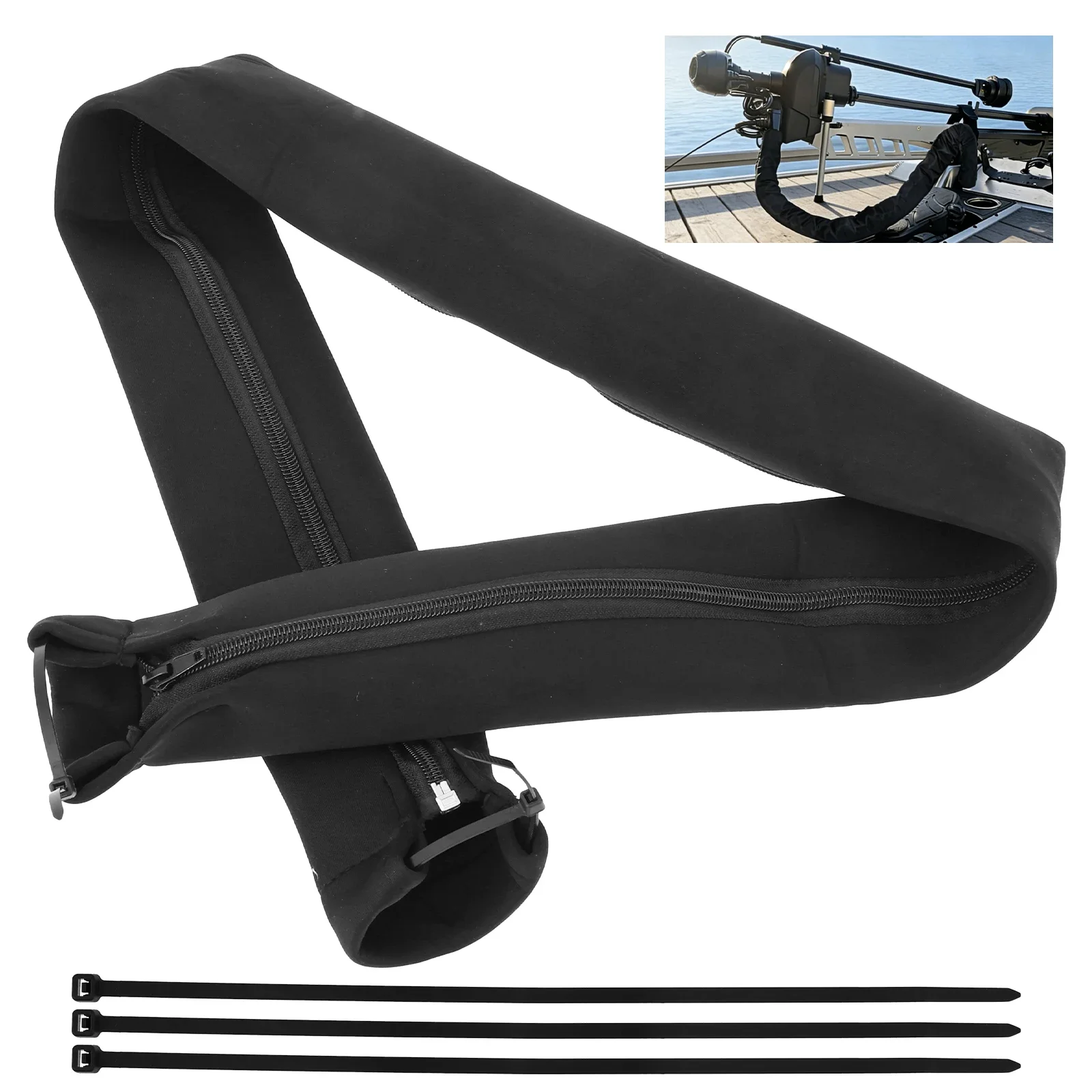 Boat Outboard Motor Rigging Sleeve 47 Inch Zippered Wire Wrap Trolling Motor Cords Protector for Boat Marine Outboard Fishing