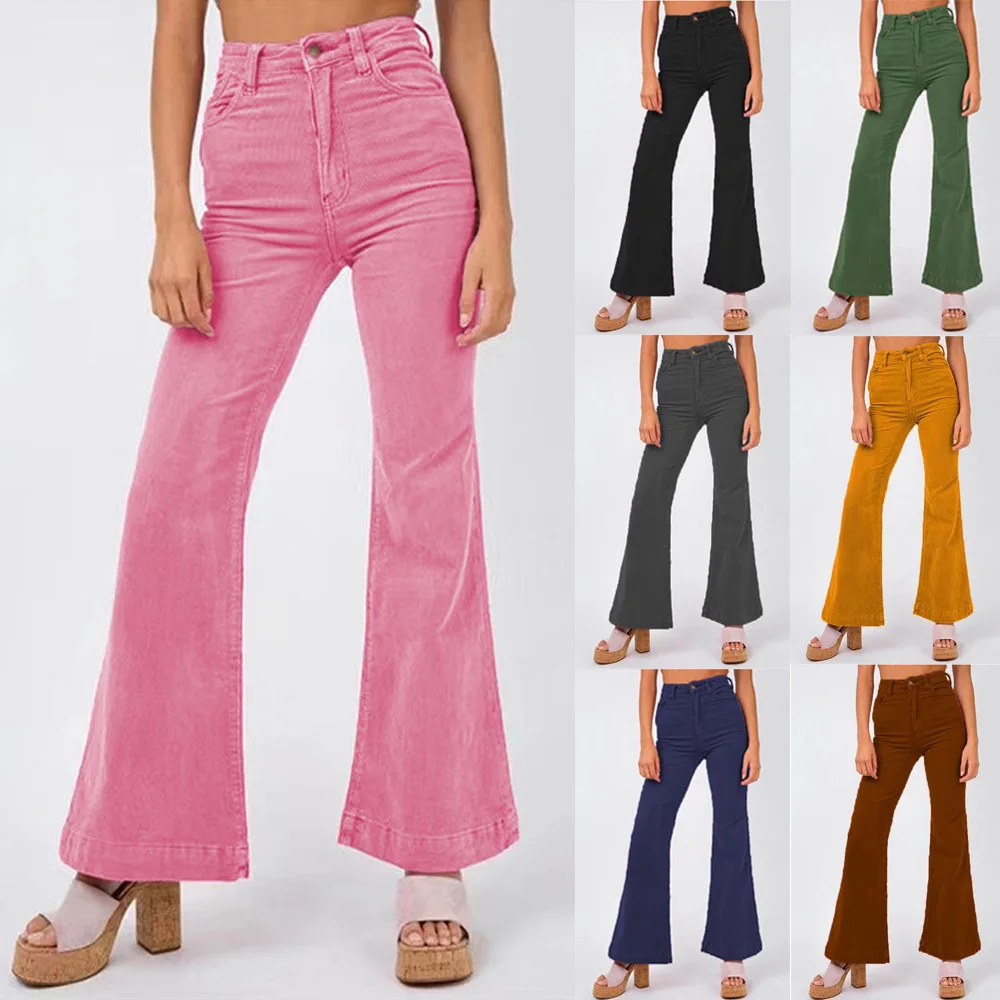 Women's Trousers Spring and Summer 2023 Fashion Corduroy Flared Trousers Wide Leg Pants Street Solid Color Casual Pants