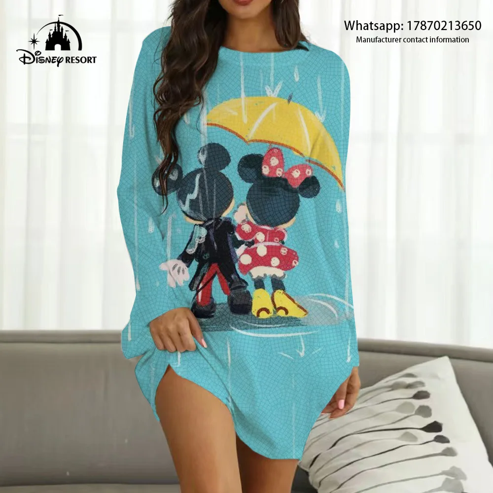 

Summer Women's Round Neck Pullover Dress 3D Cartoon Print Long Sleeve Dress Long Sleeve Over the Knee Home Clothes