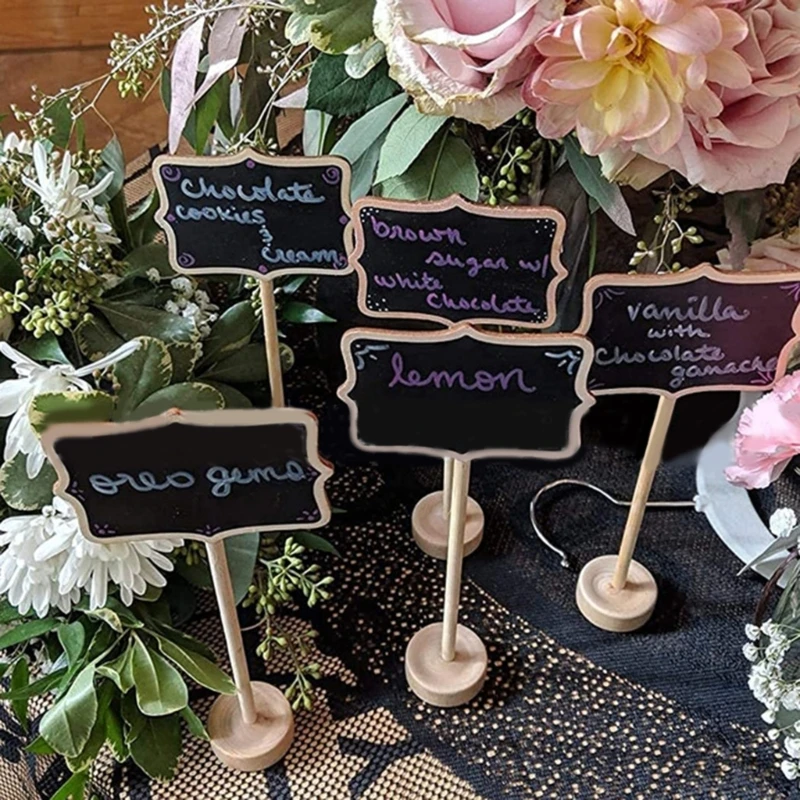 20x/Set Wooden Chalkboard Signs with Easel Stand for Food Labels Table Numbers Office Reminders Party Small Blackboards wooden blackboard wooden chalkboard