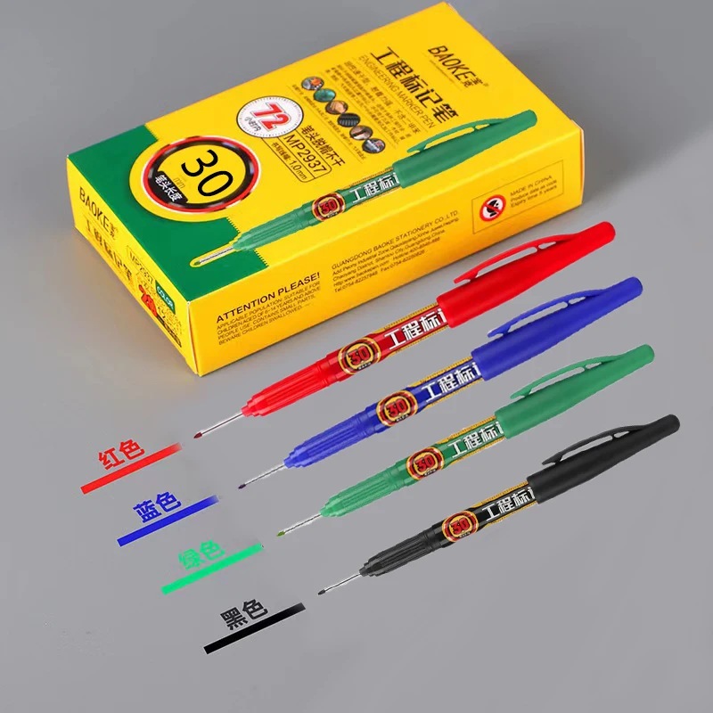 4 색 30Mm 긴 머리 마킹 펜 블랙 레드 블루 그린 잉크 목공 다목적 마킹 펜 방수 마킹 도구