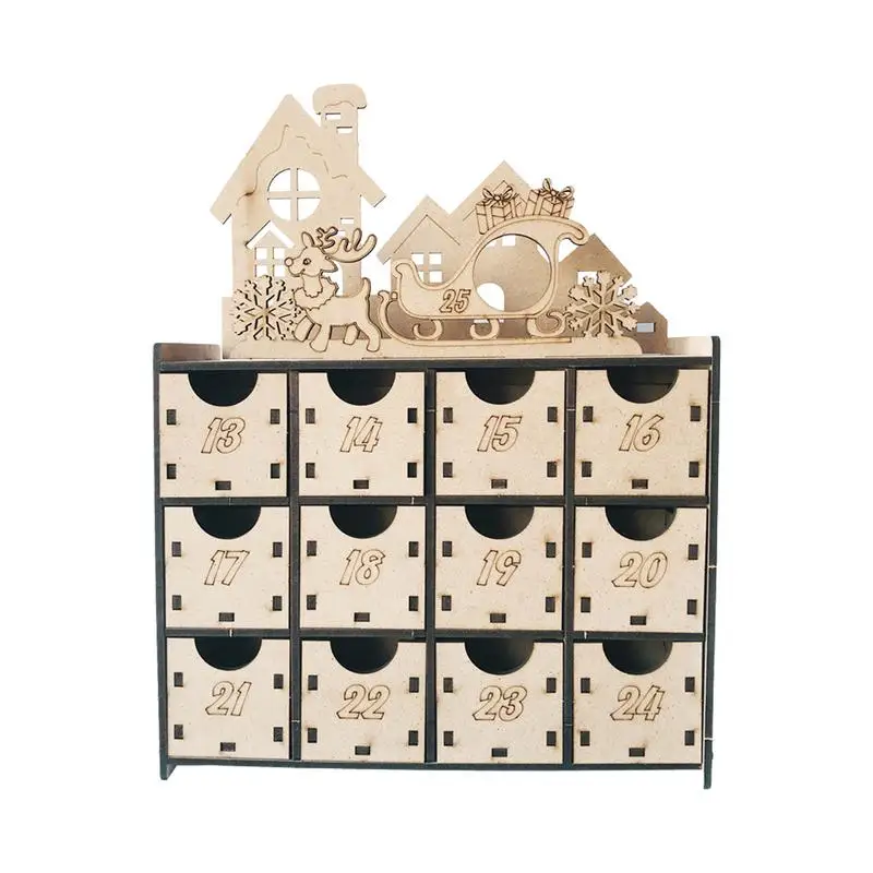 

Countdown To Christmas Handcrafted Wooden House Advent Calendar With Drawers Christmas Advent Calendar For Desktop Ornament