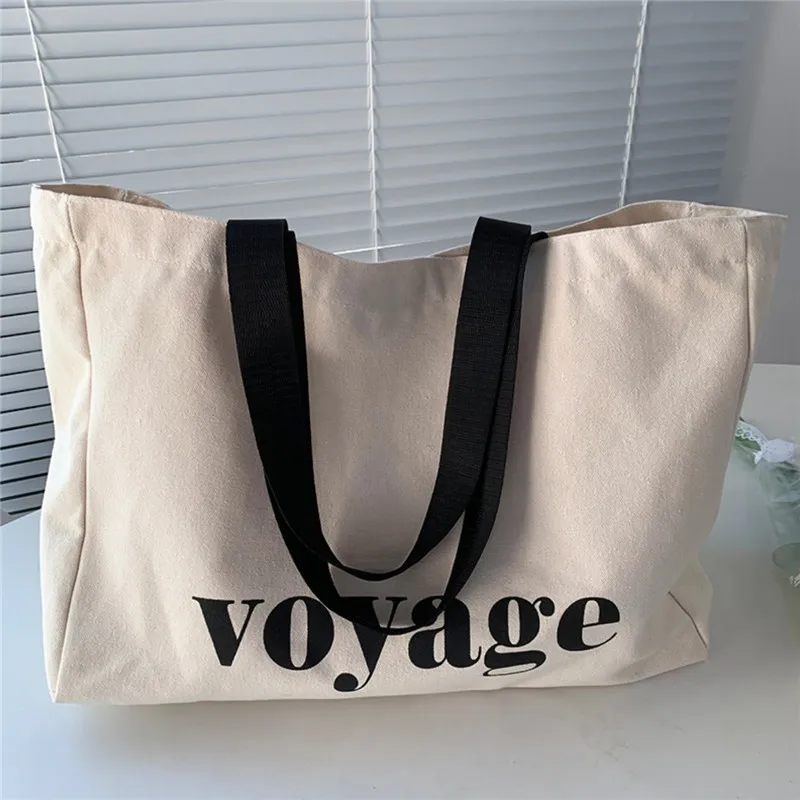

Холщовая Сумка-тоут с надписью Voyage для женщин, вместительные дорожные сумки-шопперы для покупок, школьные портфели для студентов