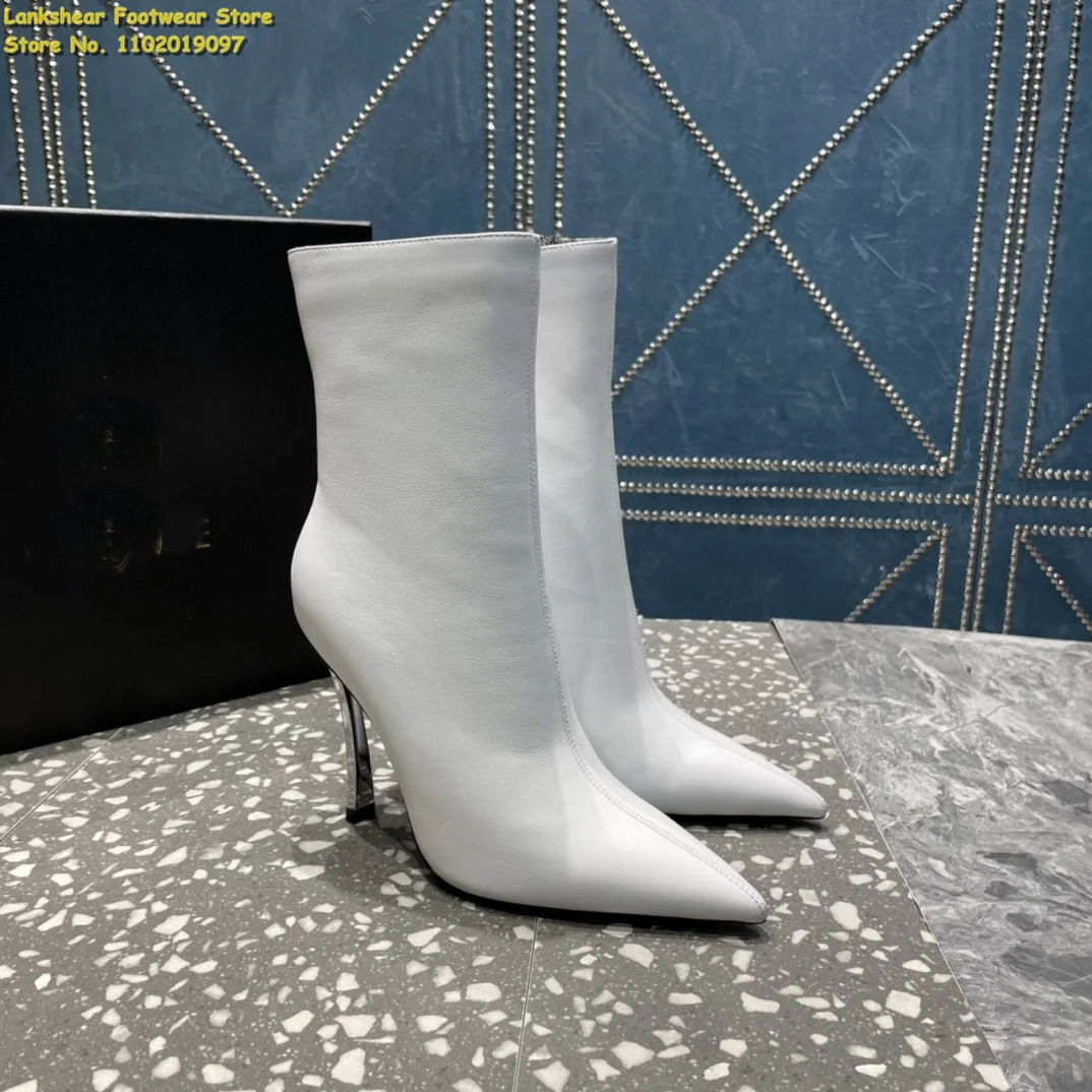 

2022 Women Pointed Toe Stiletto Ankle Boots Brown White Interior Zipper Vegan Leather Comfort Plus Size 34-43 Winter New Arrival