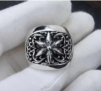 Fashion trend S925 Sterling Silver Thai Silver hip hop Eternal Hexagram star Punk Vine Couple Ring Men's and Women Party Gift 1