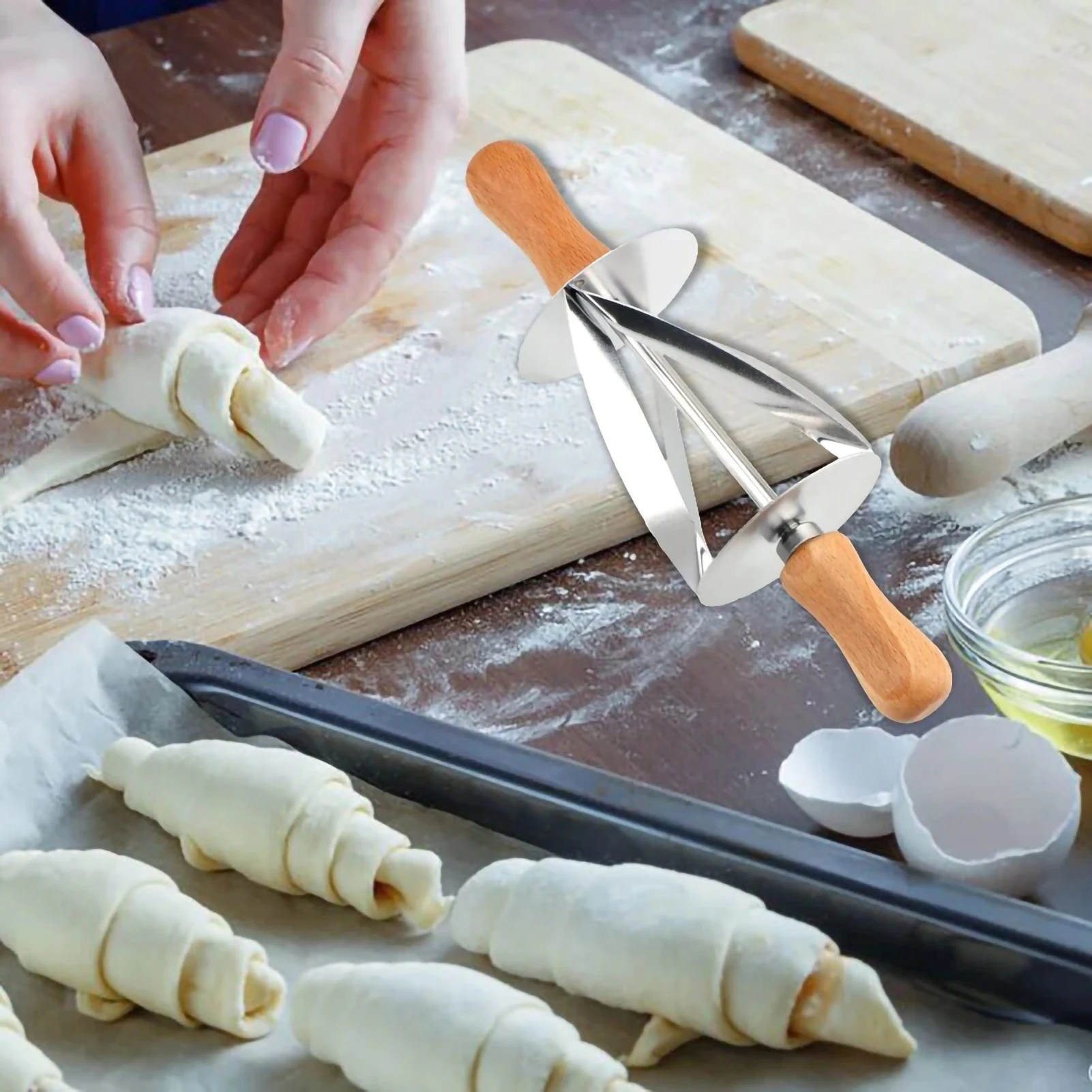 Stainless Steel Croissant Dough Roller Knife,Slicer Triangle