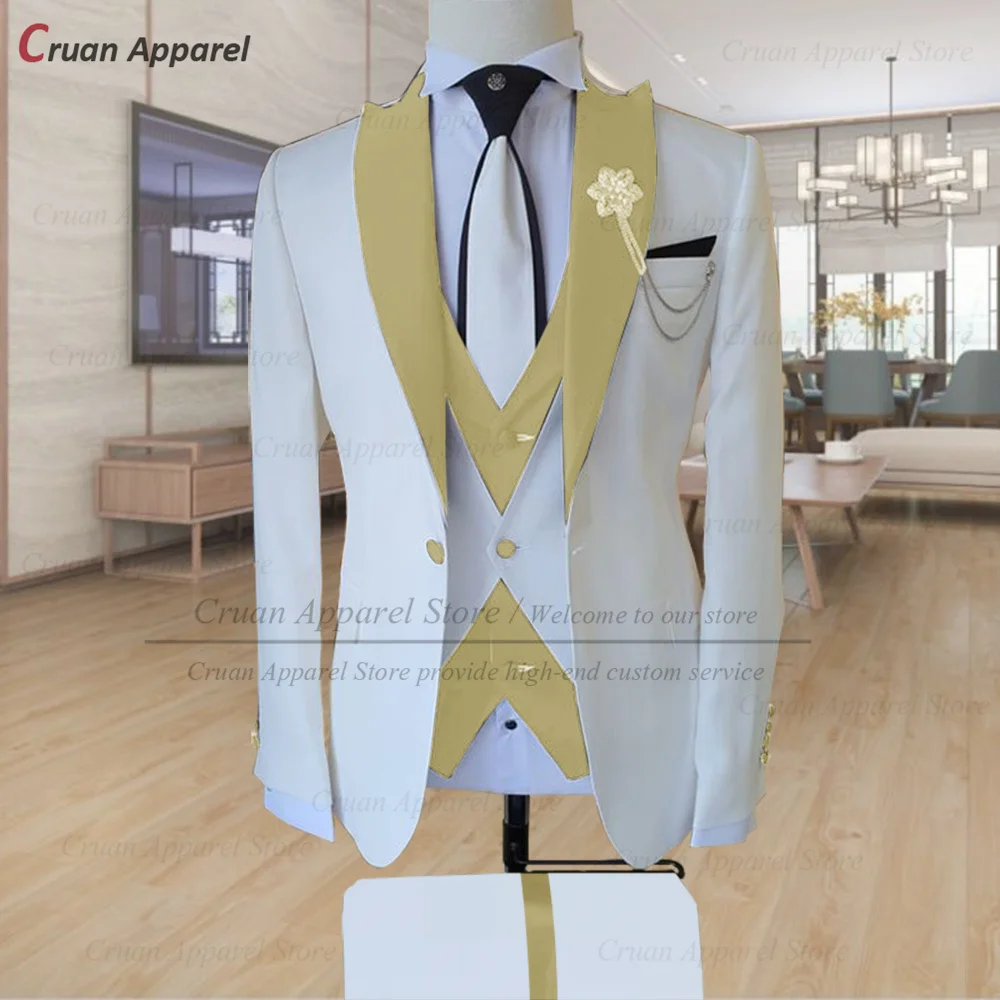20 Color Stylish White Suits for Mens Slim Fit Groom Groomsmen Wedding Tuxedo Tailor-made Formal Business Blazer Vest Pants 3Pcs mens suit