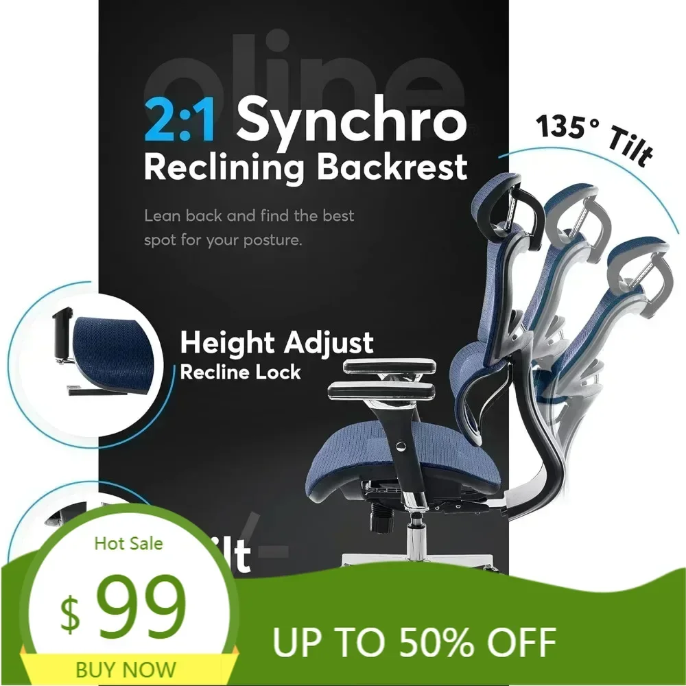 mesh ergonomic office chair - adjustable armrest desk chair with 3d lumbar support and smooth rolling wheels