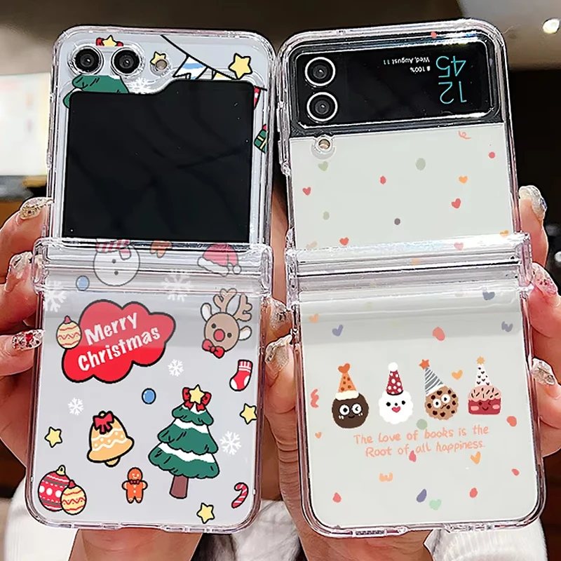 Festive Santa & Elk Design Clear Hard Folding Phone Case