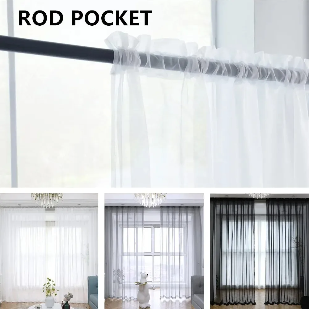 Sheer curtains White/Black Semi Sheer Curtains Panels Rod Pocket Children Living Room Window Tulle Bedroom Yard Curtain Voile Party Drapes