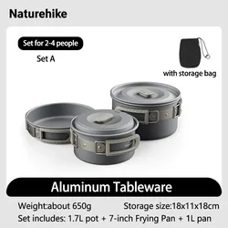Naturehike Outdoor Portable Cooking Set, Stainless Steel Frying Pan & Hanging Pot (2-4 People Set A)