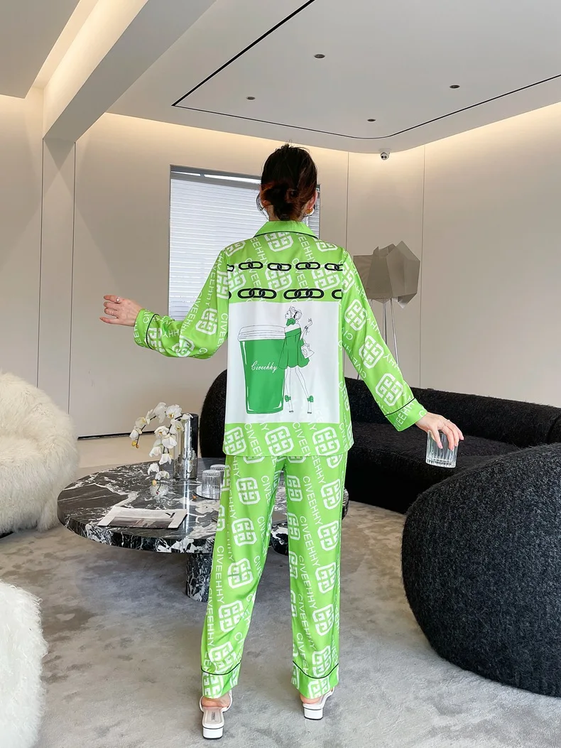 Pajamas Ladies Fashion New Simulation Silk Long Sleeve Pants Homewear pajamas for women