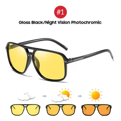 Polarized Retro Color-Changing Square Oversized Sunglasses (1G Black Night  P)