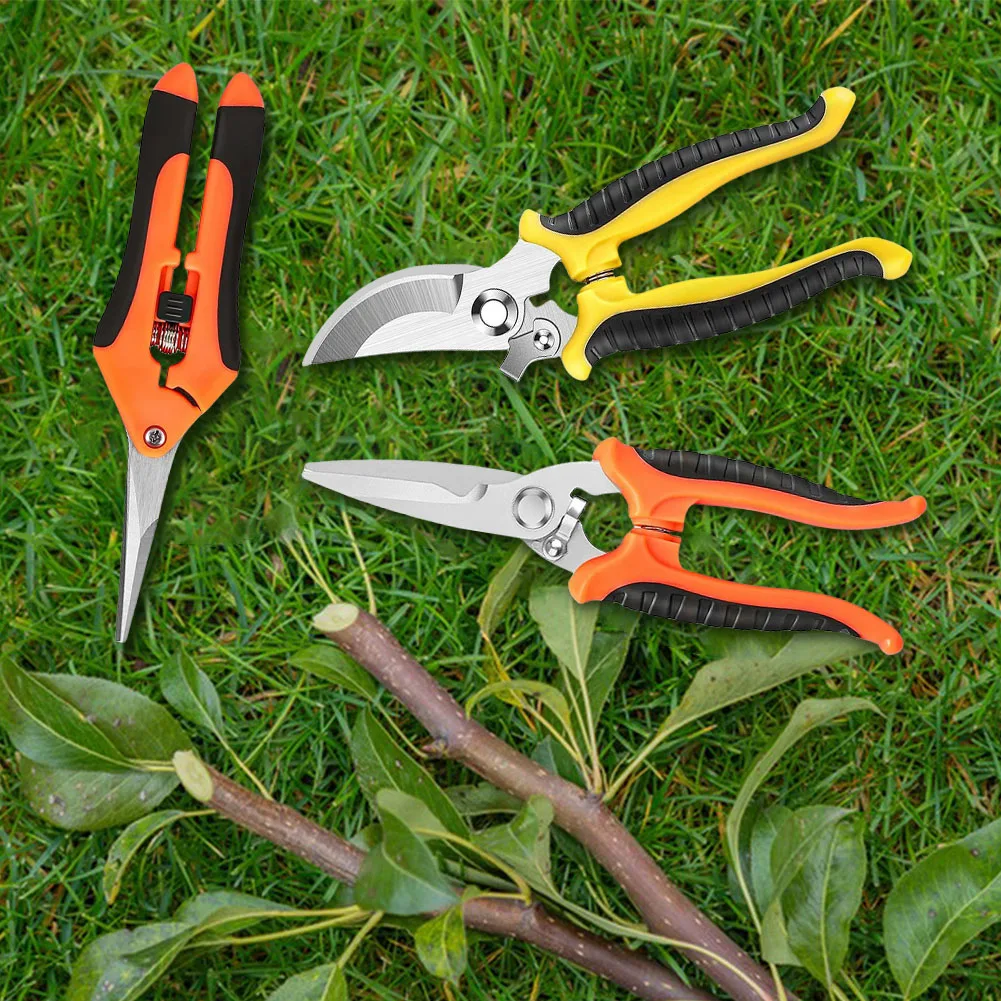 3Pcs Garden Pruning Shears Safe Lock Garden Scissors Set Handheld Clippers for Harvesting Picking Indoor Outdoor Greenhouse