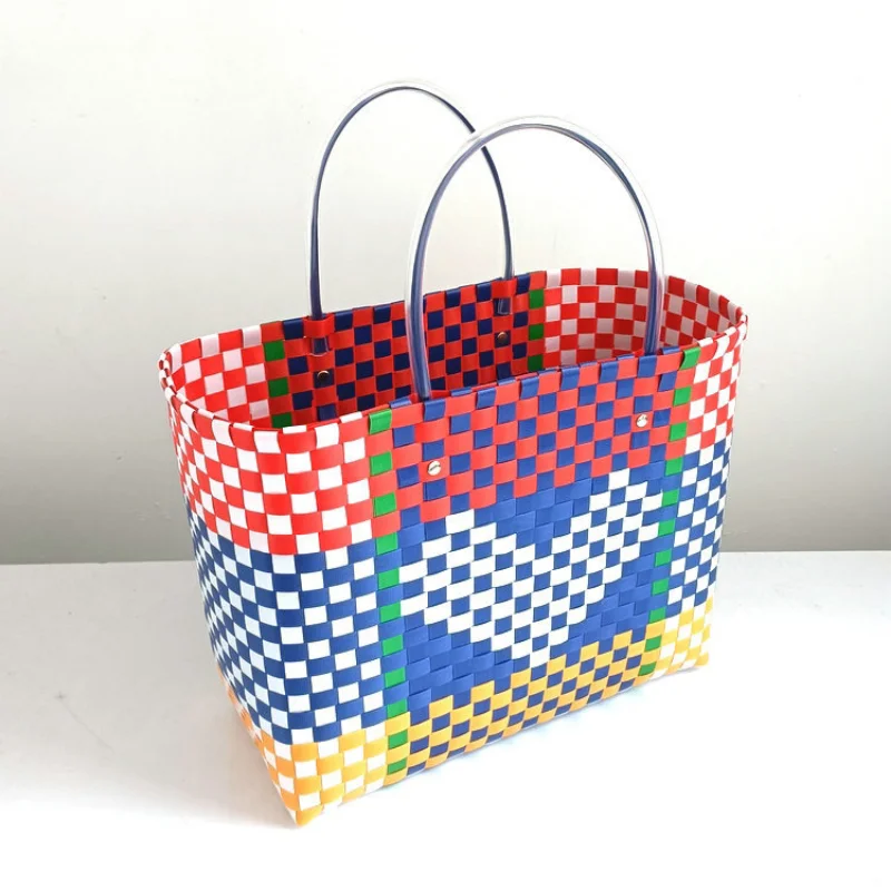 Woven bag, plastic braided belt, heart shaped basket, portable