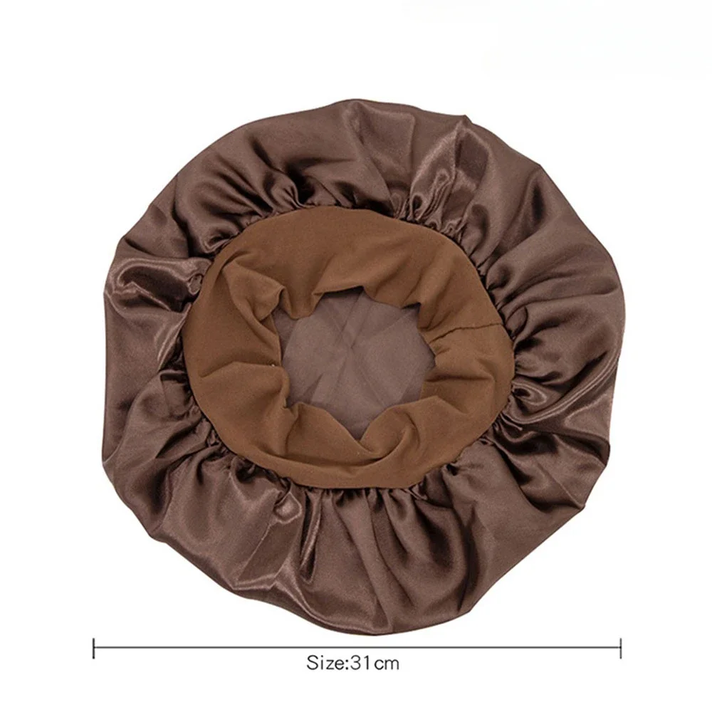 Hair Bonnet Satin Bonnet Satin Nightcap Sleeping Cap Solid Satin Bonnet Wide-brimmed Sleeping Hat Unisex Elastic Band Cap Hair Care Bonnet Shower Cap Hair Styling Tools
