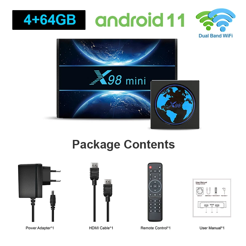 X98 Mini Android 11.0 TV BOX 4G 64GB 32GB S905W2 HDR10+ 1080P BT V4.X 2.4/5G WIFI 4K Smart TV Set-Top Boxes PK X96 MAX Plus Mini tv antenna TV Receivers