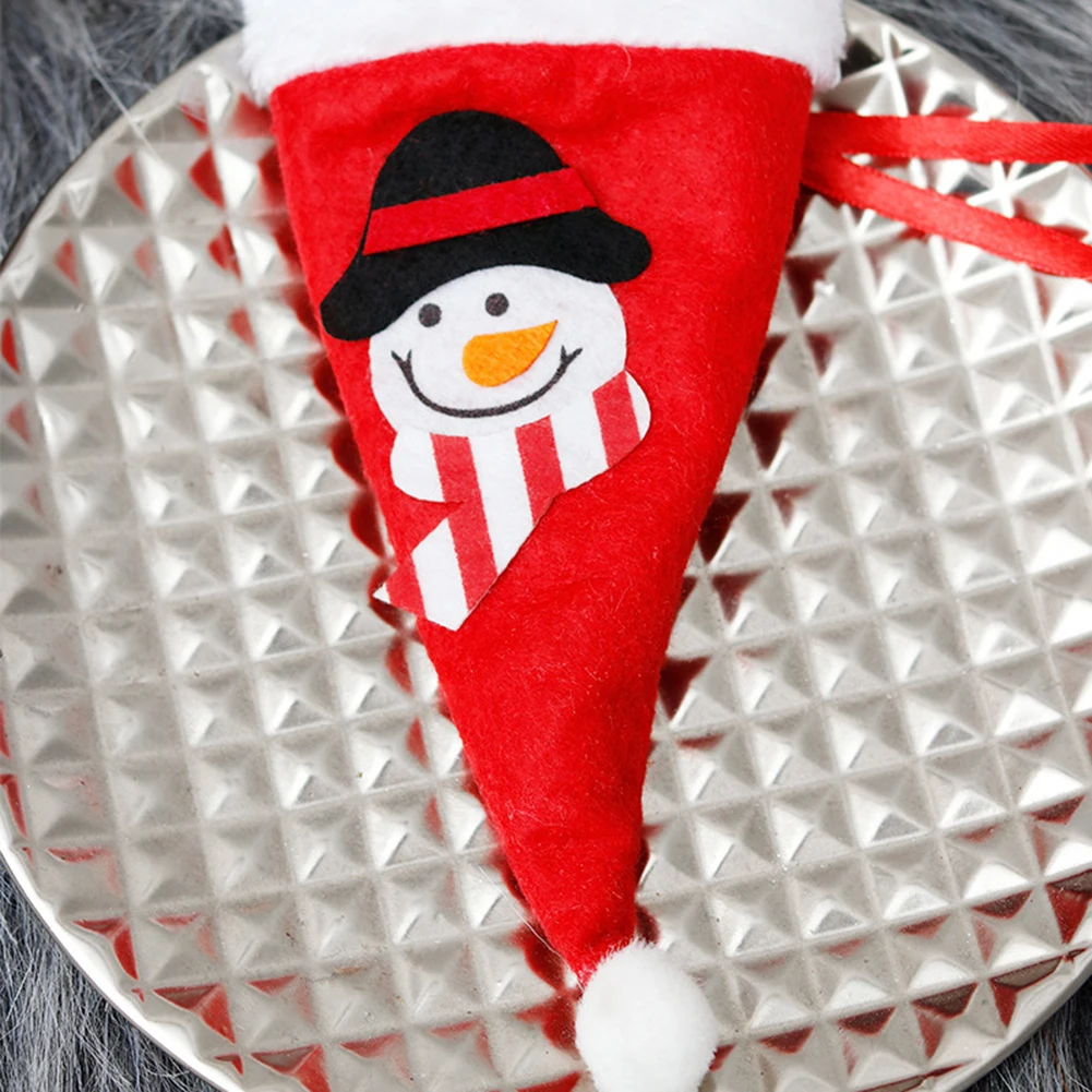 Christmas Hat Tableware Bag Non Woven Fabric Home Holiday Party Decor