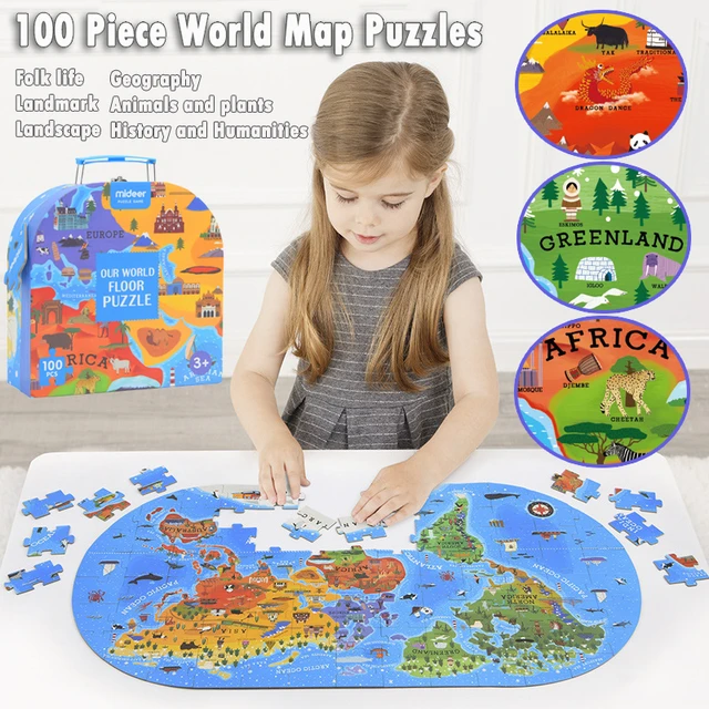 Puzzle carte du monde pour enfants, jouet éducatif, géométrique, fushia,  aides