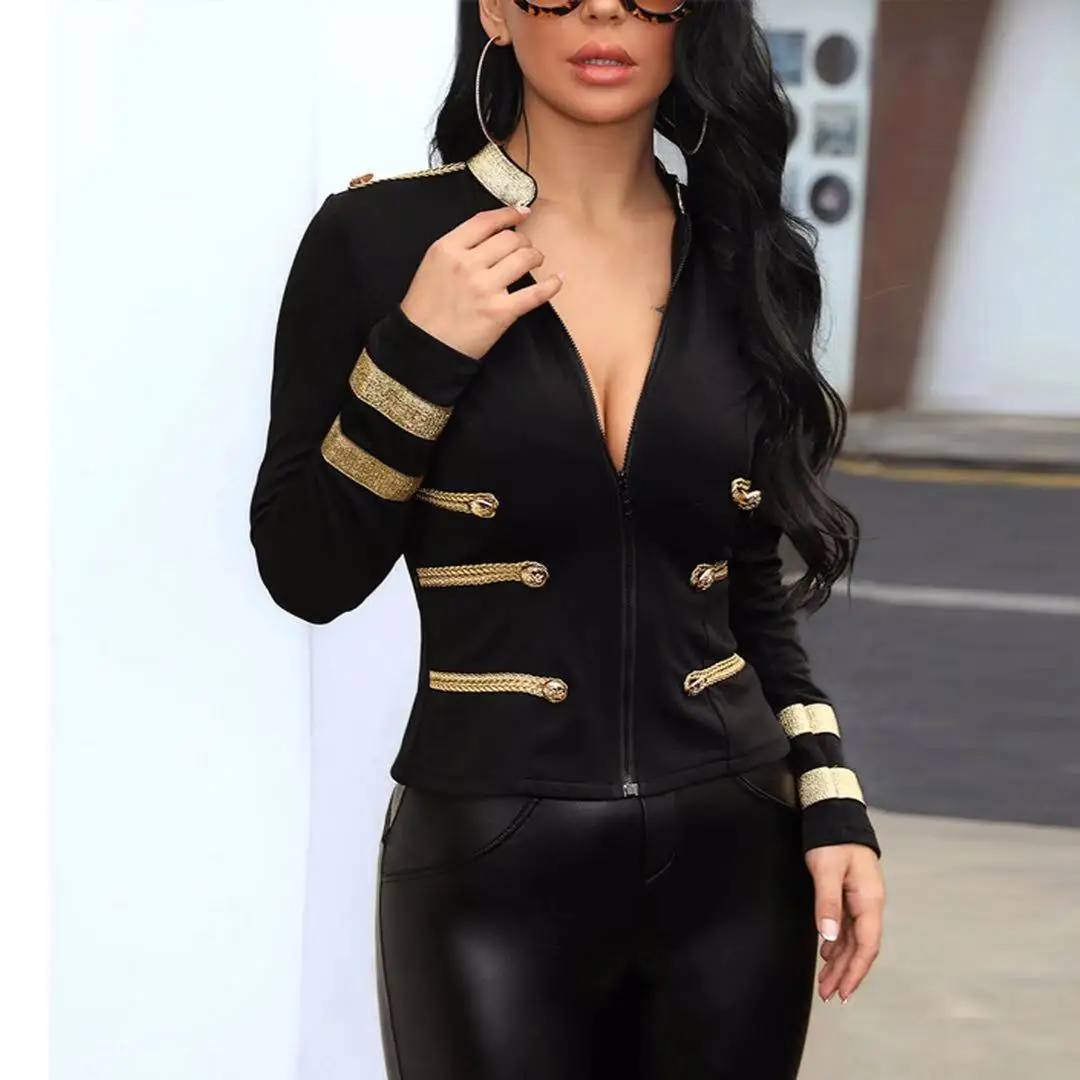 

Women Ladies Fashion Winter Sexy Stand Neck Padded Slim Jacket Check Zipper Up Biker Coat Military New
