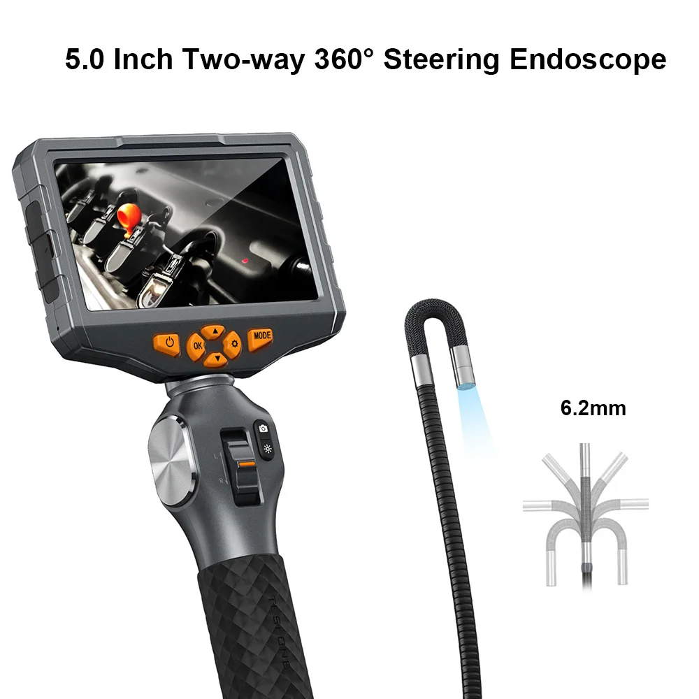TESLONG TD500 6.2MM Articulating Borescope 1080P 5 Inch IPS Two Way 360